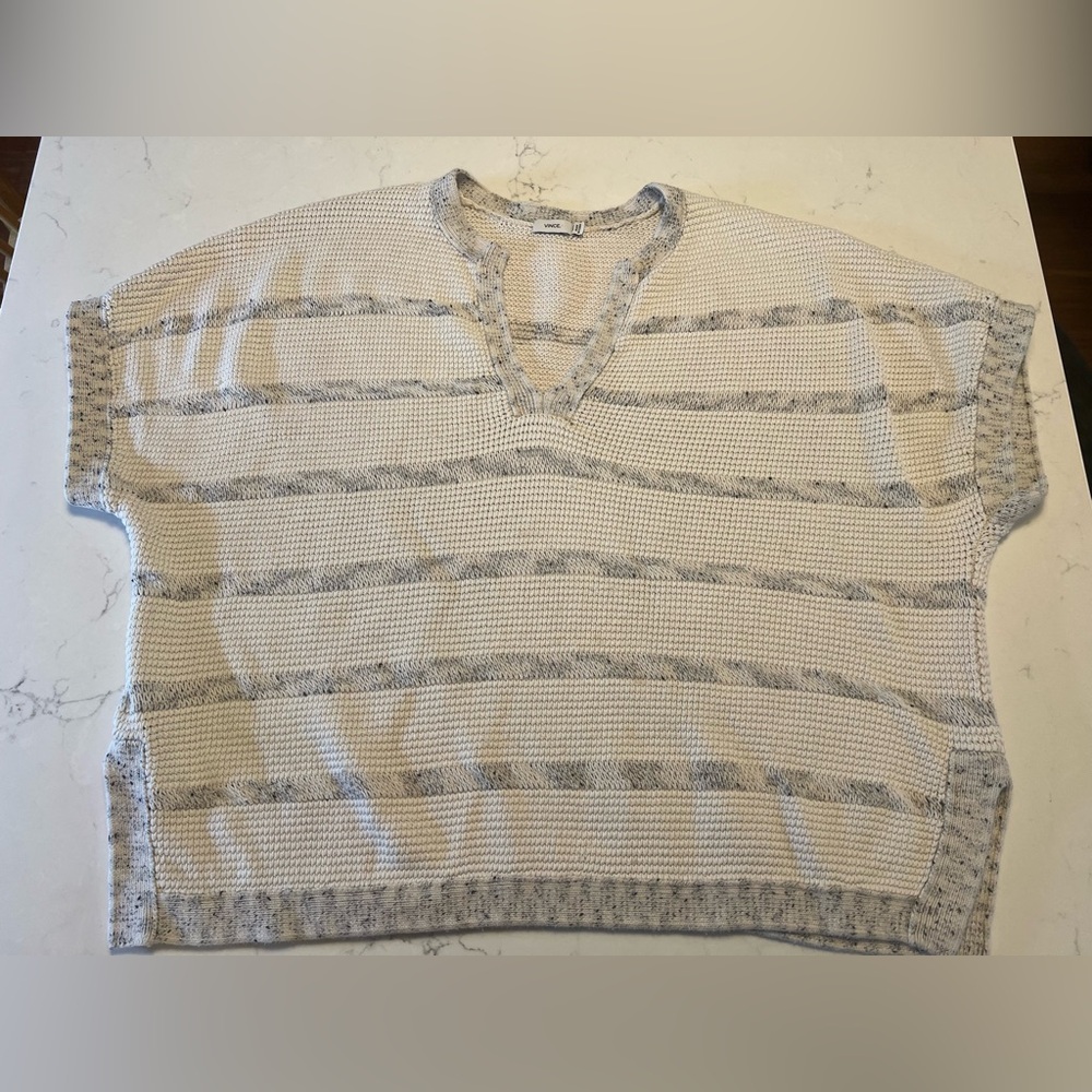 Vince poncho Popover Cotton Chunky Knit V Neck Short Sleeve Pullover Sweater M/L